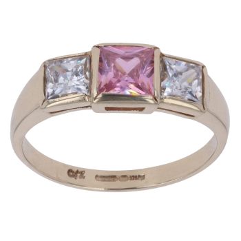 9ct Yellow Gold Cubic Zirconia and Pink Gemstone Ring