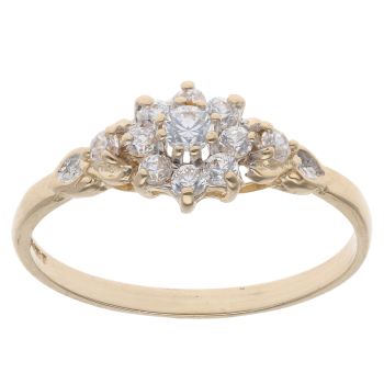 14ct Yellow Gold Cubic Zirconia Floral Cluster Ring