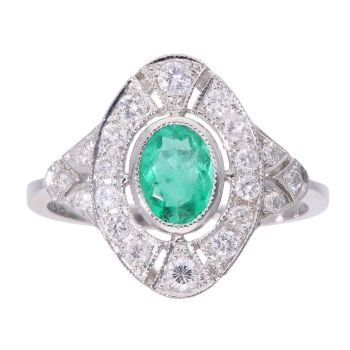 Platinum 0.58ct Emerald and 0.43ct Diamond Cluster Ring
