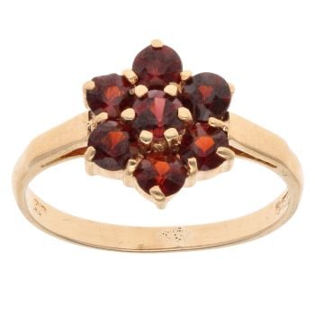 9ct Yellow Gold Garnet Floral Cluster Ring