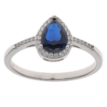 Silver Cubic Zirconia and Blue Gemstone Cluster Ring By Icesia