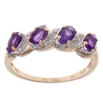 9ct Yellow Gold 0.05ct Diamond and Amethyst Dress Ring