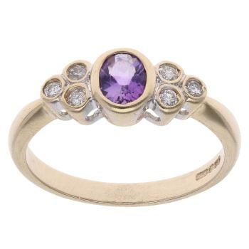 9ct Yellow Gold 0.10ct Diamond And Amethyst Ring