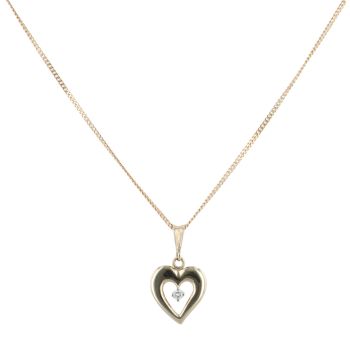 9ct Yellow Gold 0.10ct Brilliant Cut Diamond Heart Pendant and Chain 18"