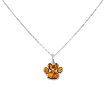 Silver Natural Baltic Amber Paw Print Pendant and Chain 18" By Icesia