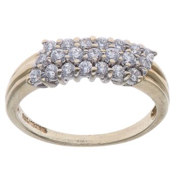 9ct Yellow Gold Cubic Zirconia Three Row Ring