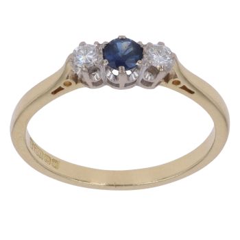 18ct Yellow Gold 0.10ct Diamond and Sapphire Three Stone Ring