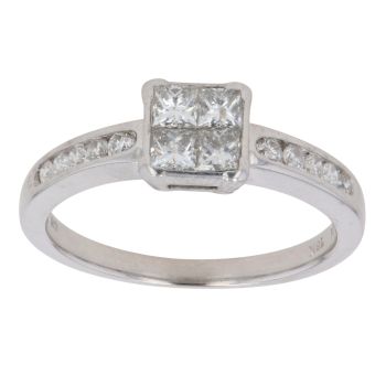 18ct White Gold 0.75ct Princess and Brilliant Cut Diamond Cluster Ring
