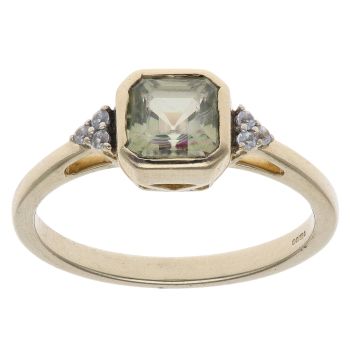 9ct Yellow Gold Green Spinel and Cubic Zirconia Ring