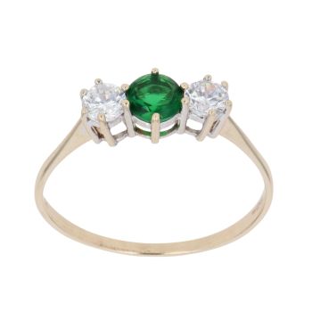 9ct Yellow Gold Prasiolite and Cubic Zirconia Three Stone Ring