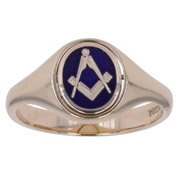 9ct Yellow Gold Blue Enamel Spinning Masonic Ring