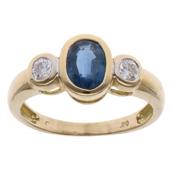 18ct Yellow Gold 0.20ct Diamond and Sapphire Three Stone Ring