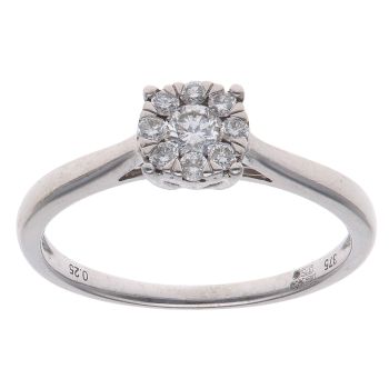 9ct White Gold 0.25ct Brilliant Cut Diamond Cluster Ring