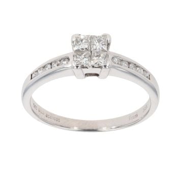 18ct White Gold 0.50ct Princess And Brilliant Cut Diamond Cluster Ring