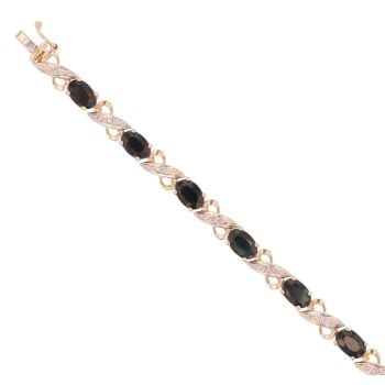 9ct Yellow Gold Sapphire and 0.10ct Diamond Bracelet 7"