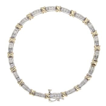 9ct Yellow And White Gold 0.25ct Brilliant Cut Diamond Bracelet 7"
