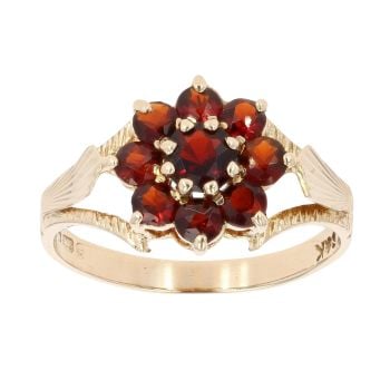 9ct Yellow Gold Garnet Flower Dress Ring