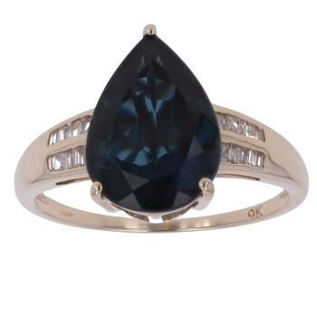 9ct Yellow Gold 0.10ct Diamond and Blue Topaz Single Stone Ring