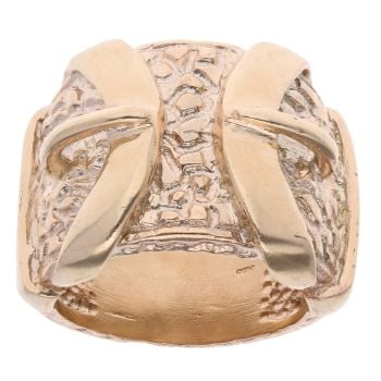 9ct Yellow Gold Patterned Double Buckle Ring