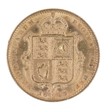 1892 Victoria Jubilee Head Shield UK Half Sovereign Coin