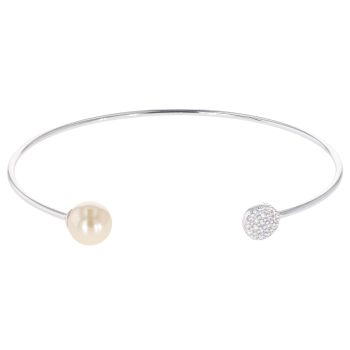 Silver Cubic Zirconia And Faux Pearl Torque Bangle By Icesia