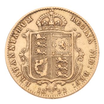 1892 Victoria Old Head UK Half Sovereign Coin