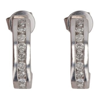 9ct White Gold 0.35ct Brilliant Cut Diamond Half Hoop Earrings
