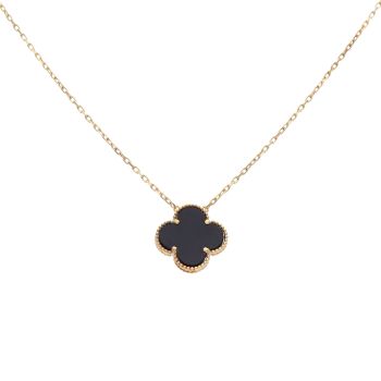 18ct Yellow Gold Onyx Clover Chain 18"