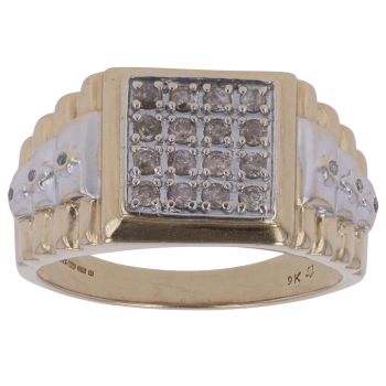 9ct Yellow and White Gold 0.50ct Brilliant Cut Diamond Cluster Signet Ring