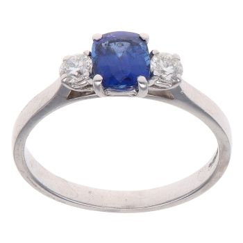 18ct White Gold 0.25ct Brilliant Cut Diamond and Sapphire Three Stone Ring