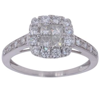 18ct White Gold 0.87ct Princess And Brilliant Cut Diamond Cluster Ring