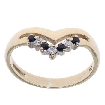 9ct Yellow Gold Sapphire and Cubic Zirconia Wishbone Ring