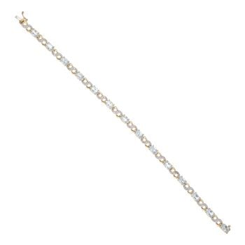 9ct Yellow Gold 0.10ct Diamond and Aquamarine Bracelet 7"
