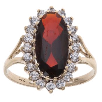9ct Yellow Gold Cubic Zirconia and Garnet Cluster Ring