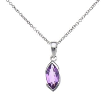 925 Sterling Silver Amethyst Solitaire Pendant And Chain 18"