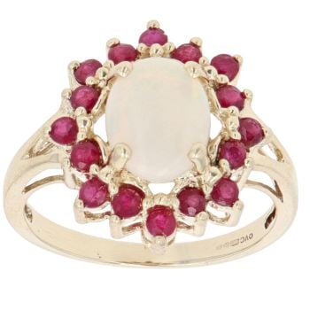 9ct Yellow Gold Ruby and Opal Cluster Ring
