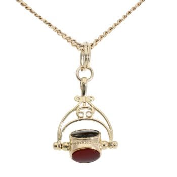9ct Yellow Gold Black Green and Red Fob and Chain 18"