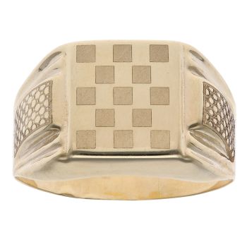 14ct Yellow Gold Chequer Patterned Signet Ring