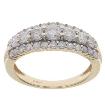 9ct Yellow Gold 1.00ct Brilliant Cut Diamond Three Row Fancy Ring