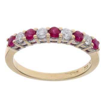 18ct Yellow Gold 0.25ct Brilliant Cut Diamond and Ruby Half Eternity Ring