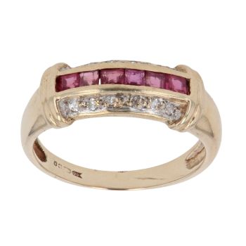 9ct Yellow Gold 0.05ct Brilliant Cut Diamond and Ruby Fancy Ring