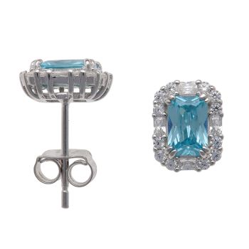 Silver Blue Gemstone and Cubic Zirconia Cluster Stud Earrings By Icesia