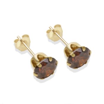 9ct Yellow Gold Brown Cubic Zirconia Stud Earrings 6mm