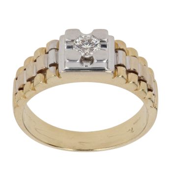 18ct Yellow and White Gold 0.37ct Diamond Signet Ring