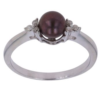 9ct White Gold 0.10ct Diamond and Black Pearl Single Stone Ring