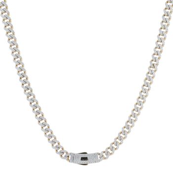 14ct Yellow Gold Monaco Classic Pave Lock Curb Chain 18"