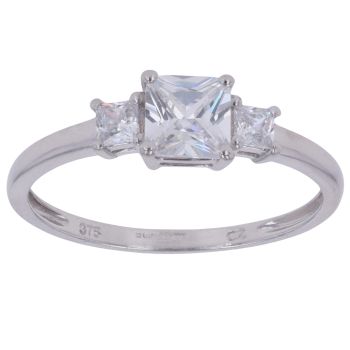 9ct White Gold Cubic Zirconia Three Stone Ring