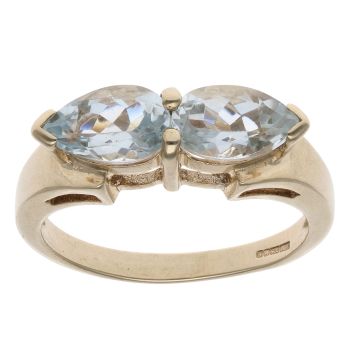 9ct Yellow Gold Aquamarine Two Stone Ring