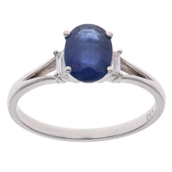 18ct White Gold 0.11ct Diamond and Sapphire Single Stone Ring