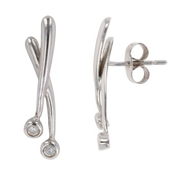 9ct White Gold 0.05ct Diamond Two Stone Crossover Earrings